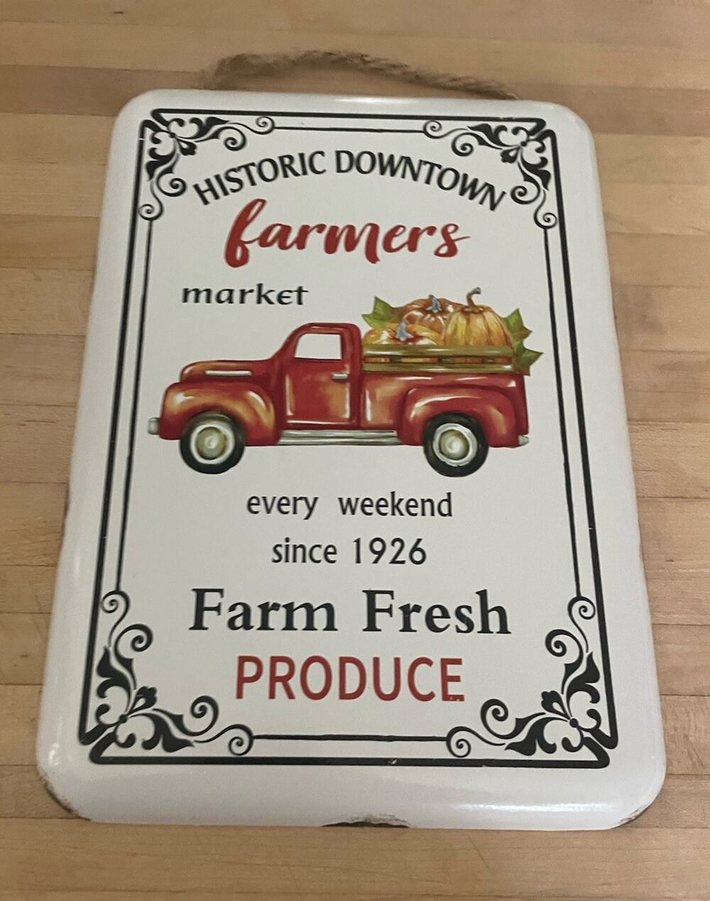 Farmers Market Fresh Produce Farm Truck Rustic Wall Decor Enamel Sign 8.5" x 12"